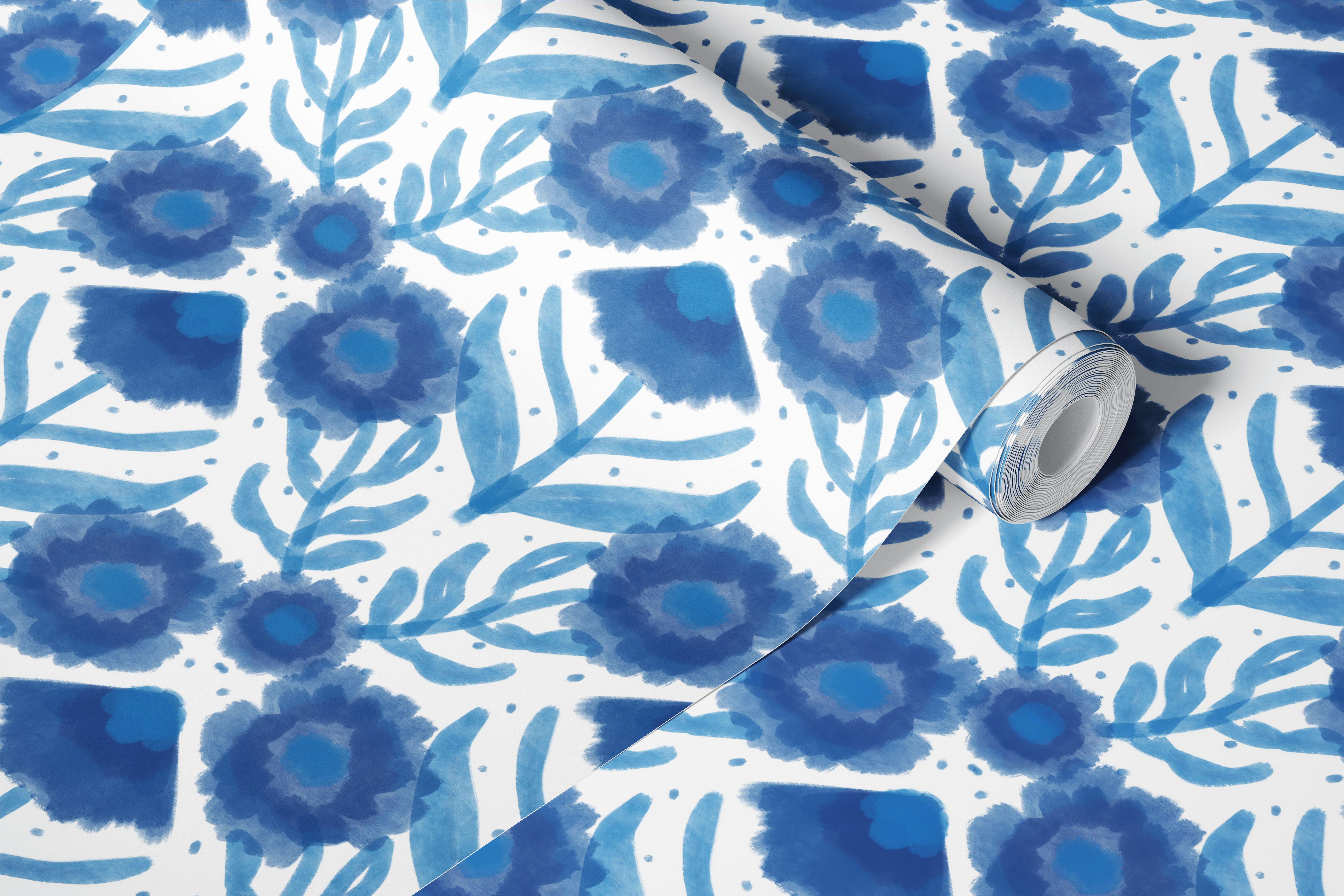 Tapeta Indigo Blossom Dream zaprezentowana w pokoju