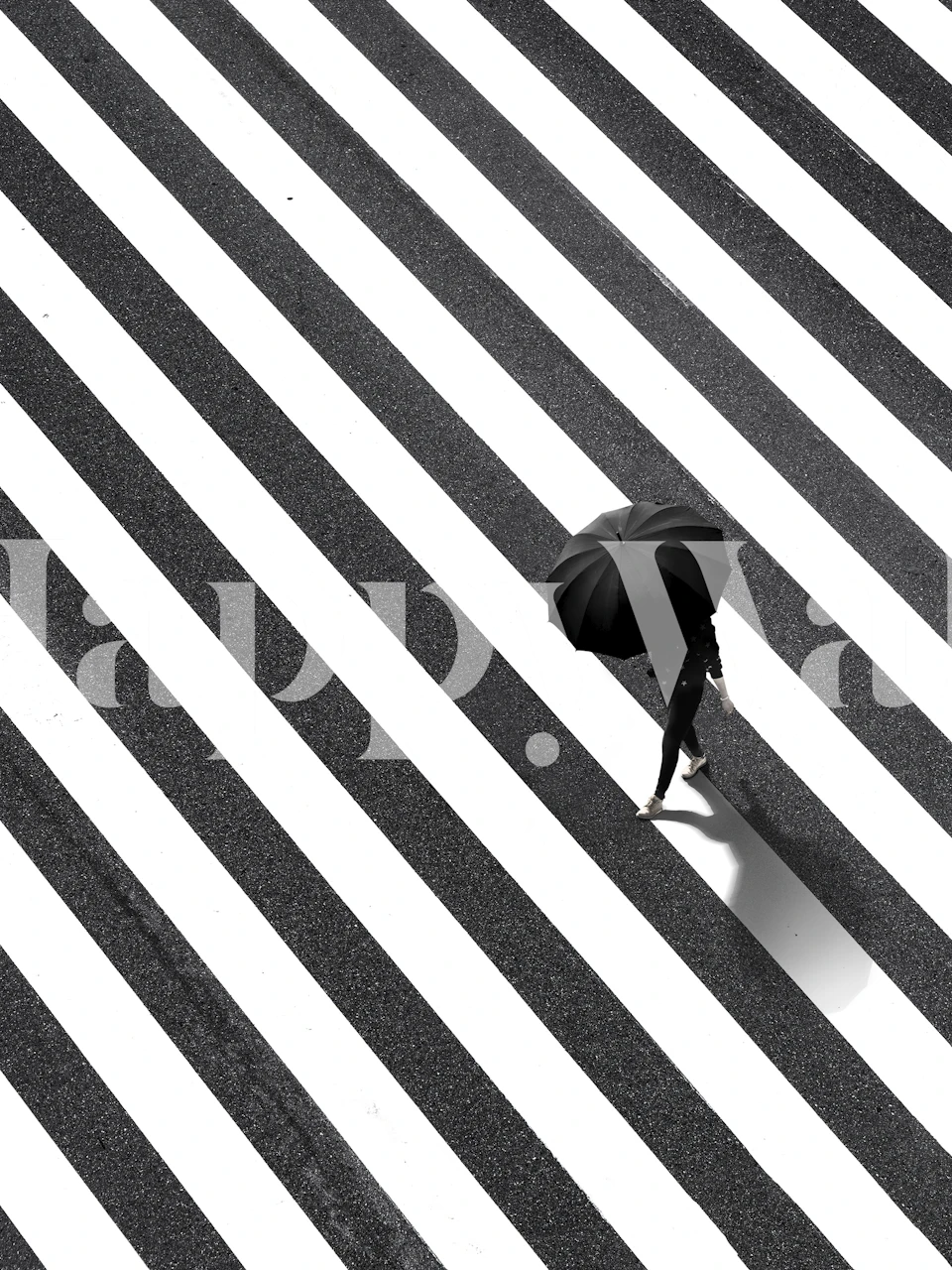 Black and white striped pattern with an umbrella figure wallpaper