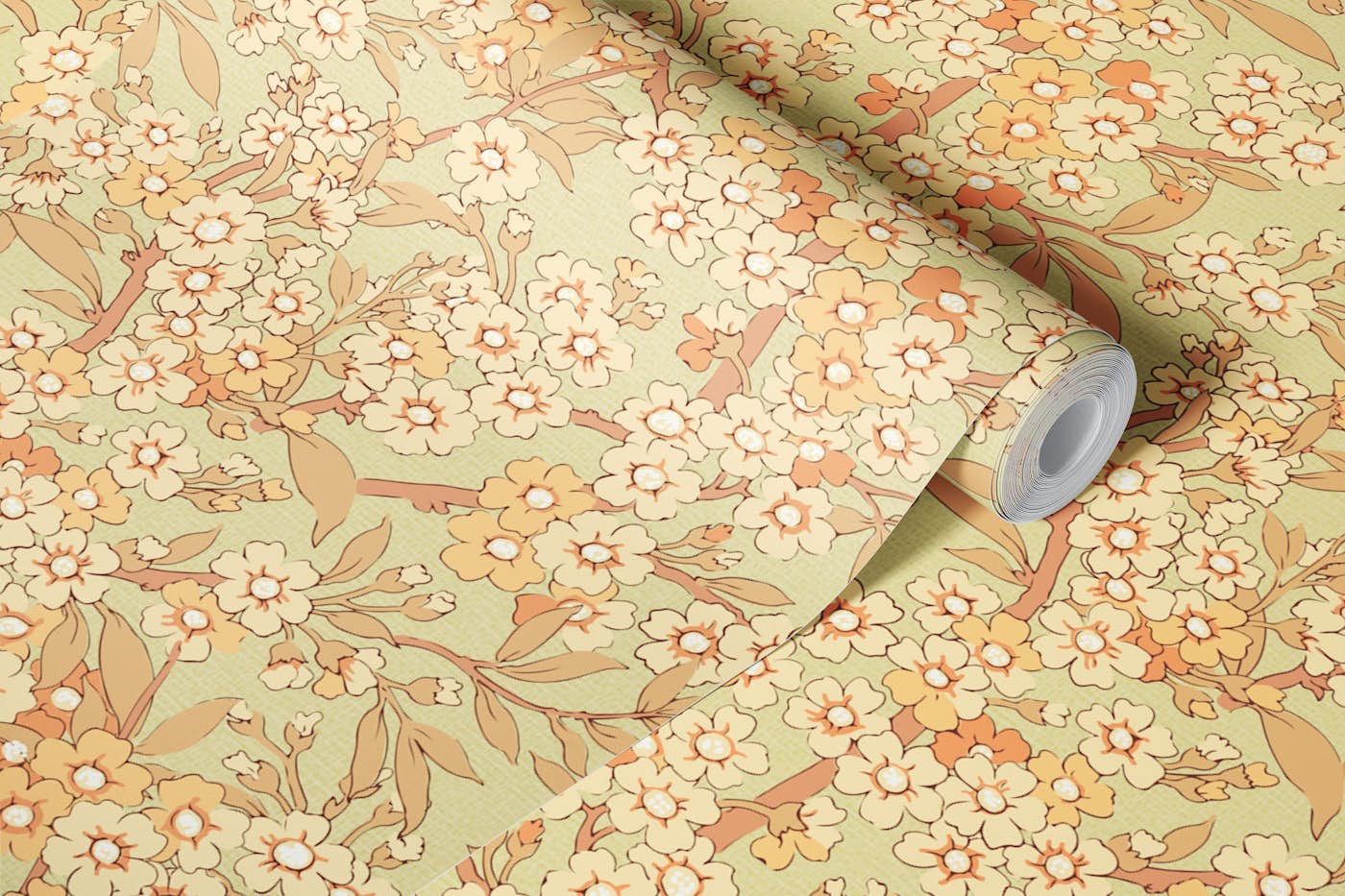 Blossoming Branch Peach Orange wallpaper roll