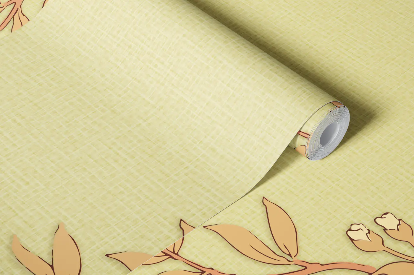 Floral Serenity Canvas Peach Chartreuse wallpaper roll