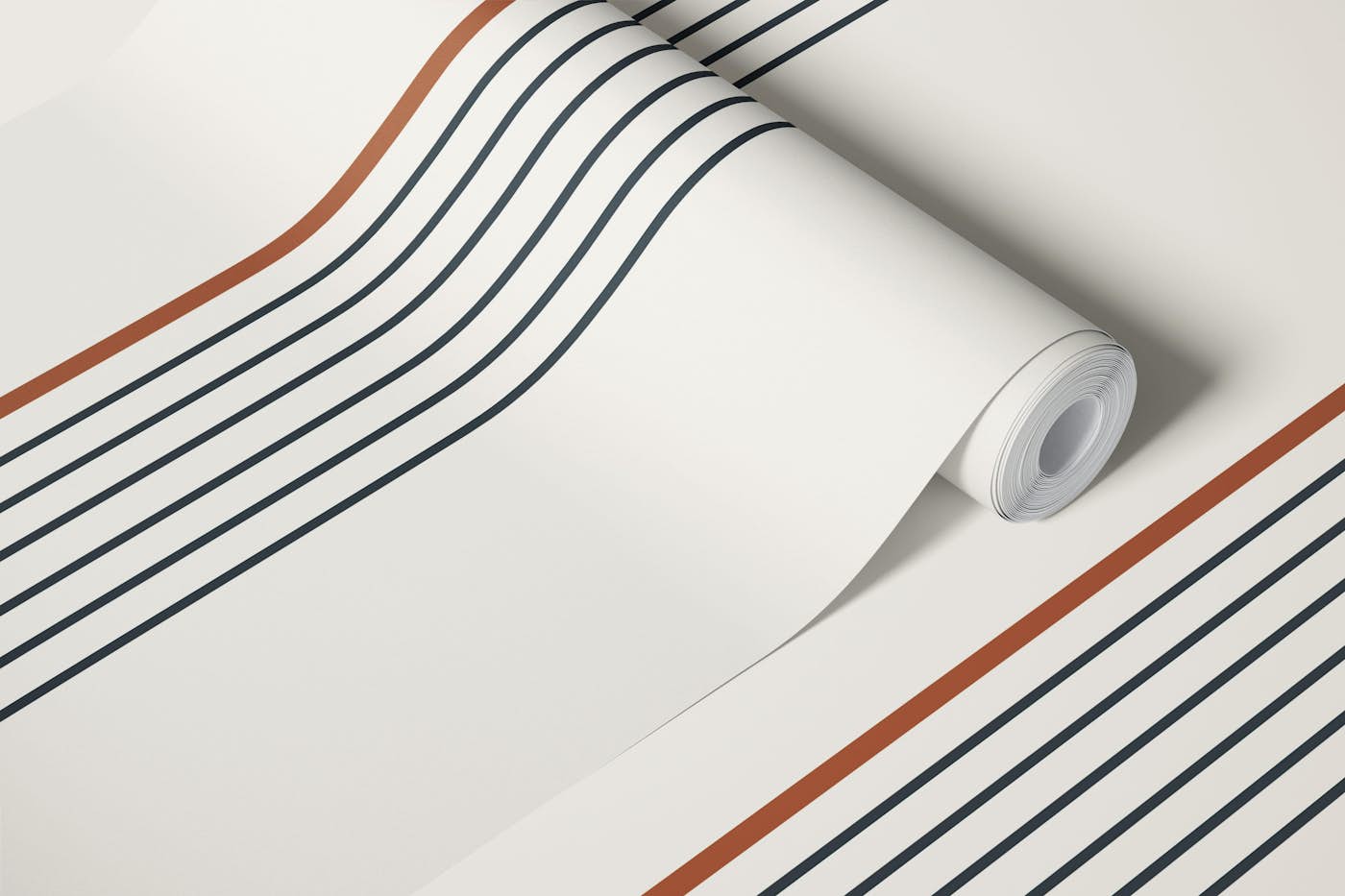 Rust and Charcoal Stripes on white backdrop wallpaper roll