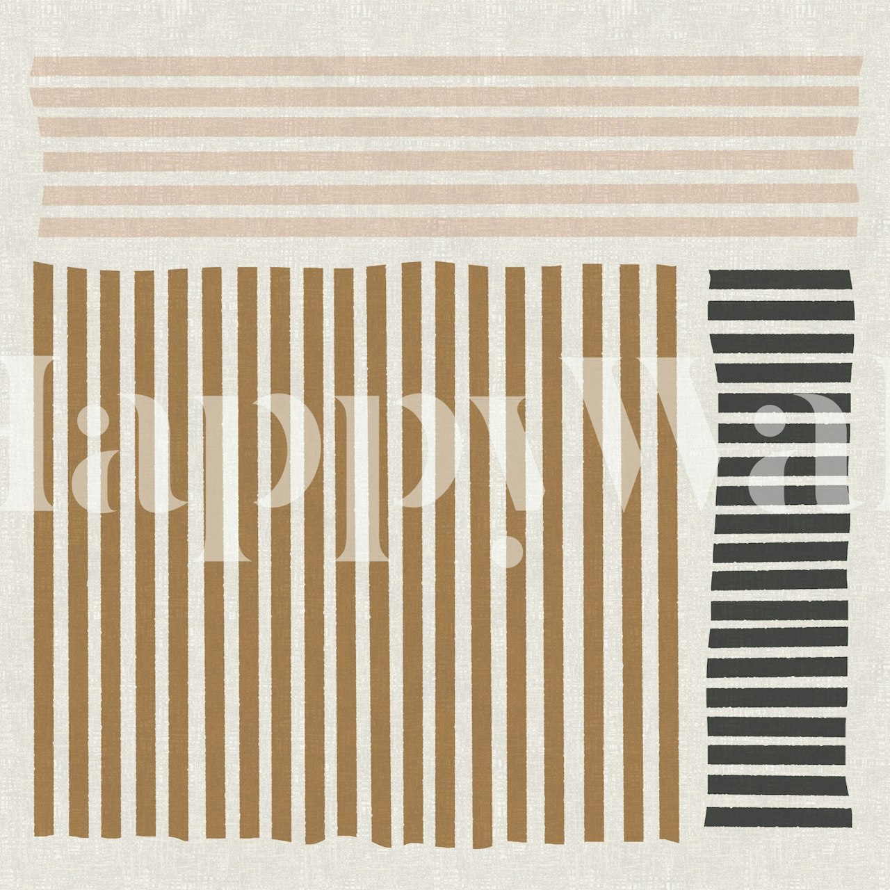 Contemporary striped wallpaper in beige, black, and brown tones.