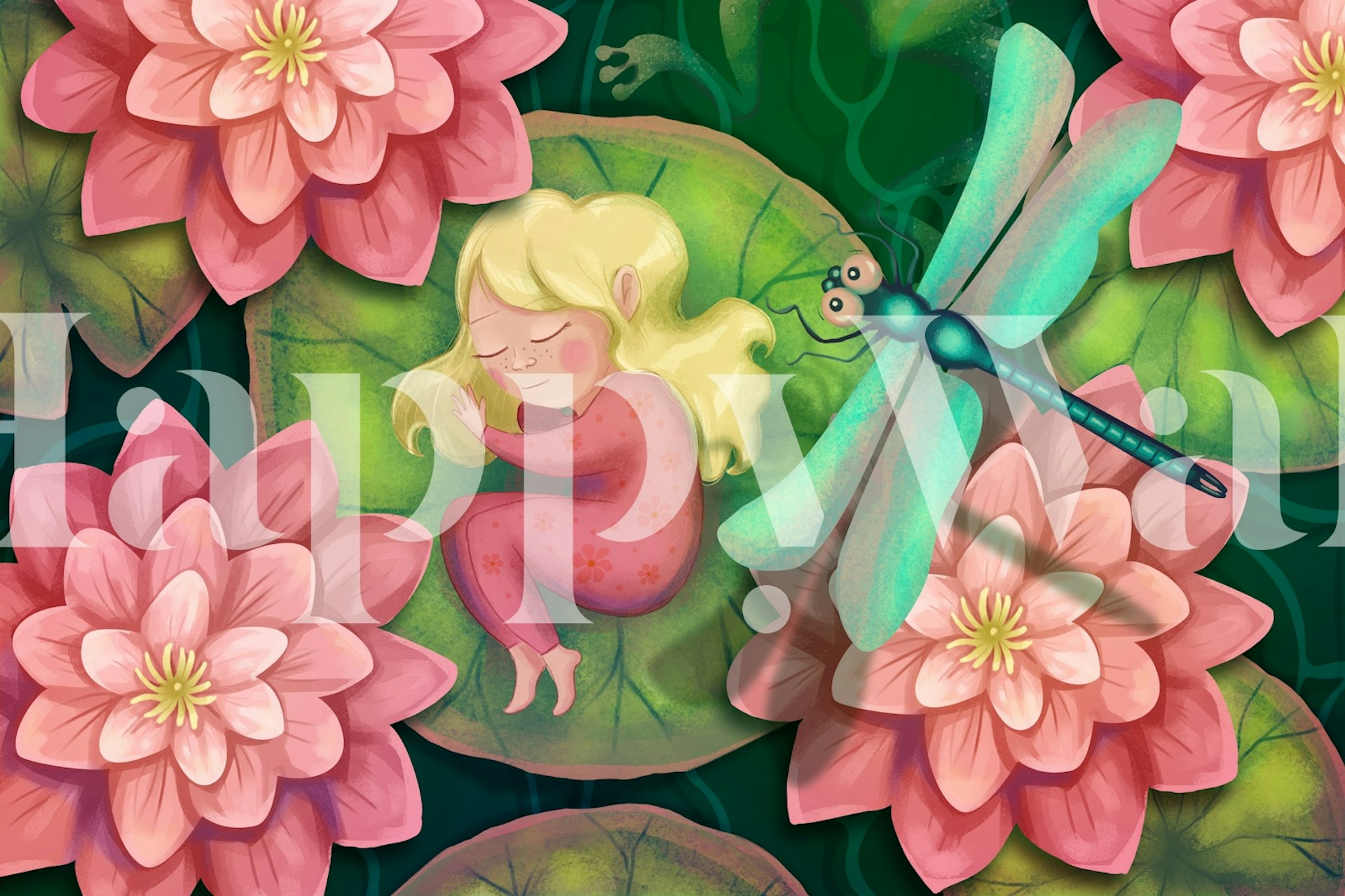 Sleeping Fairy on a Lily Pad tapeta