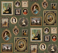 Noble Bunnies Portrait Collection Olive Green tapeta