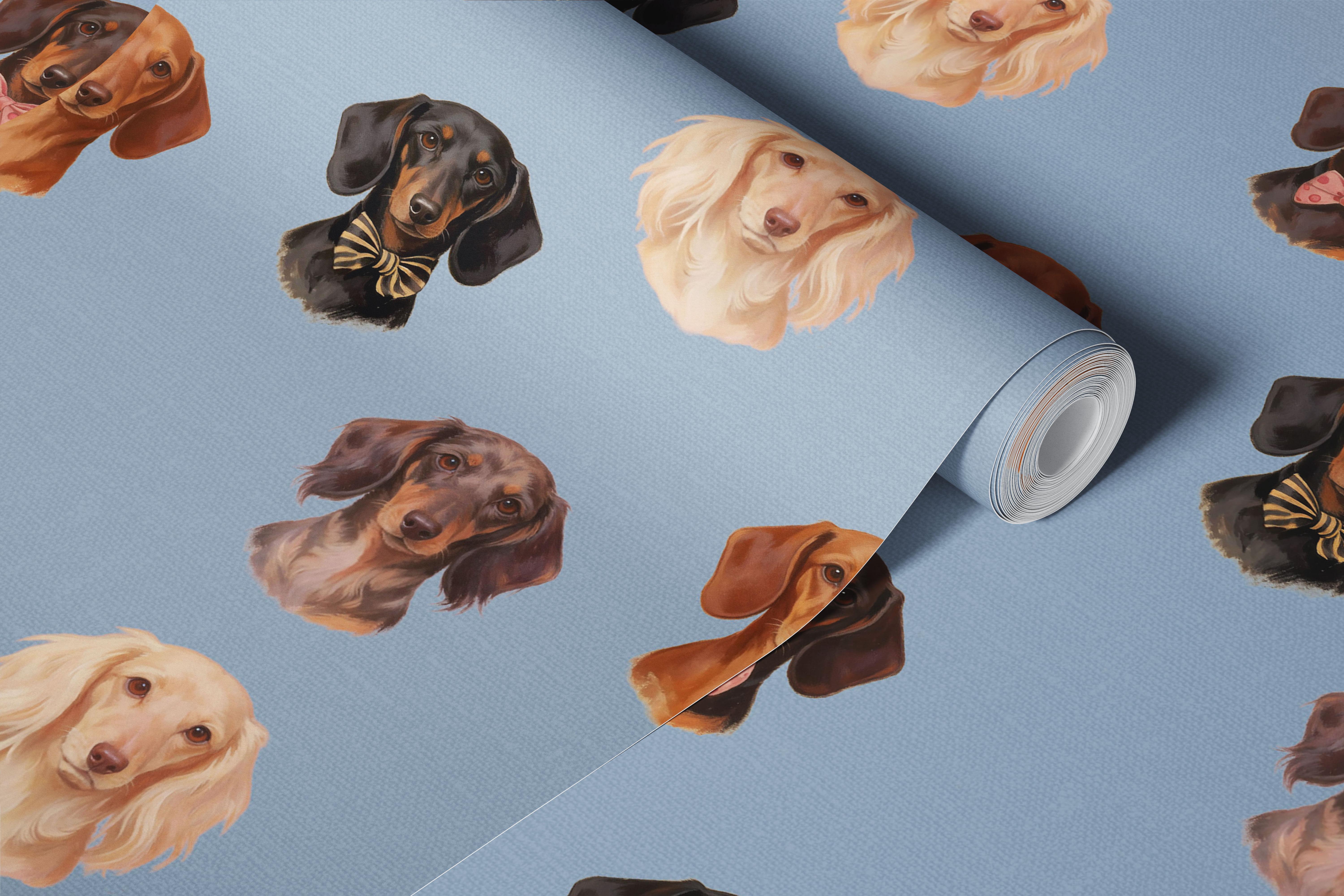 Dachshund portraits wallpaper in a room