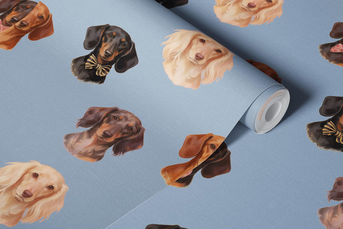 Dachshund Portraits Blue wallpaper roll
