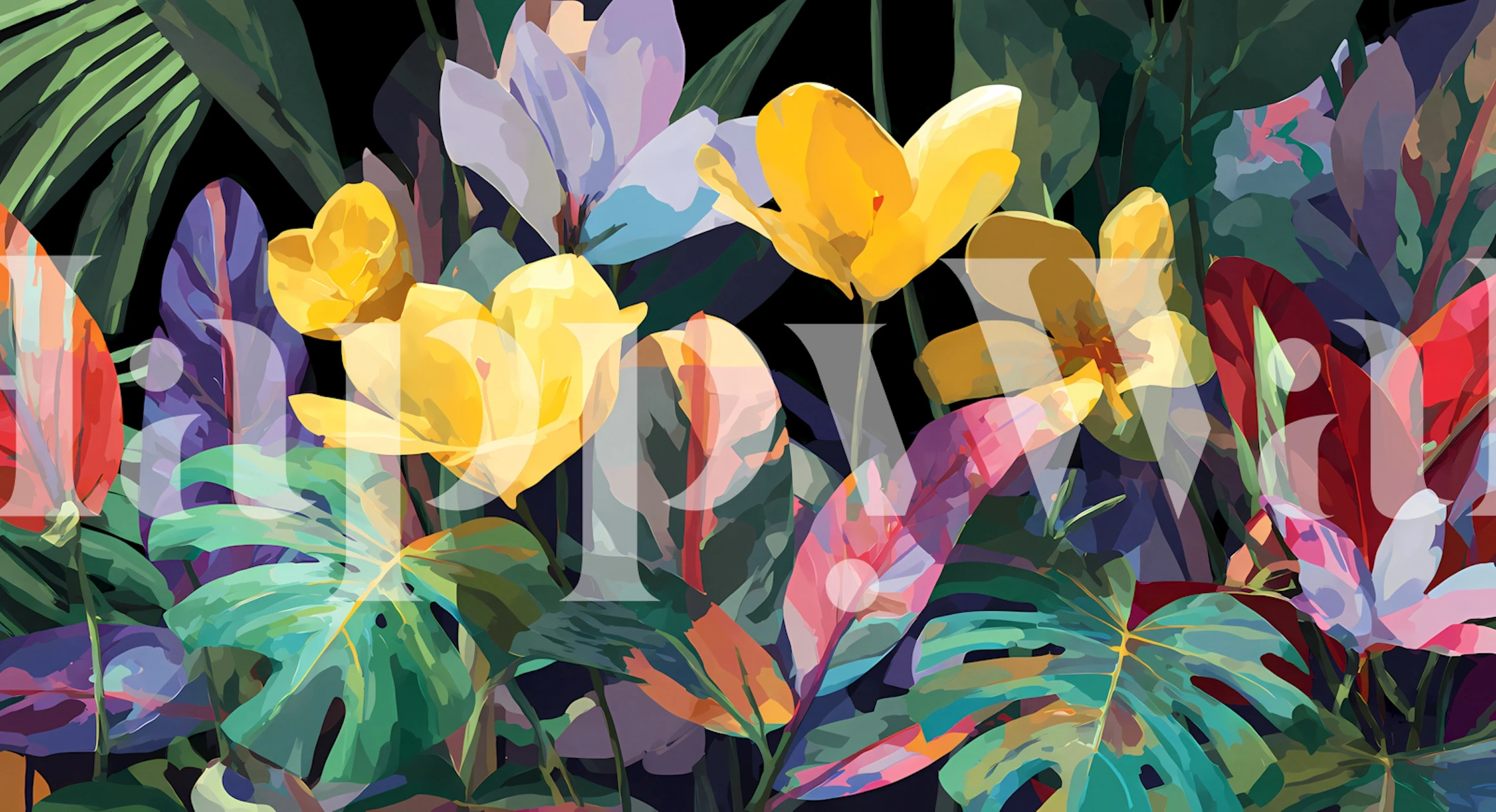 Exotic Floral Escape Tapete in einem Raum