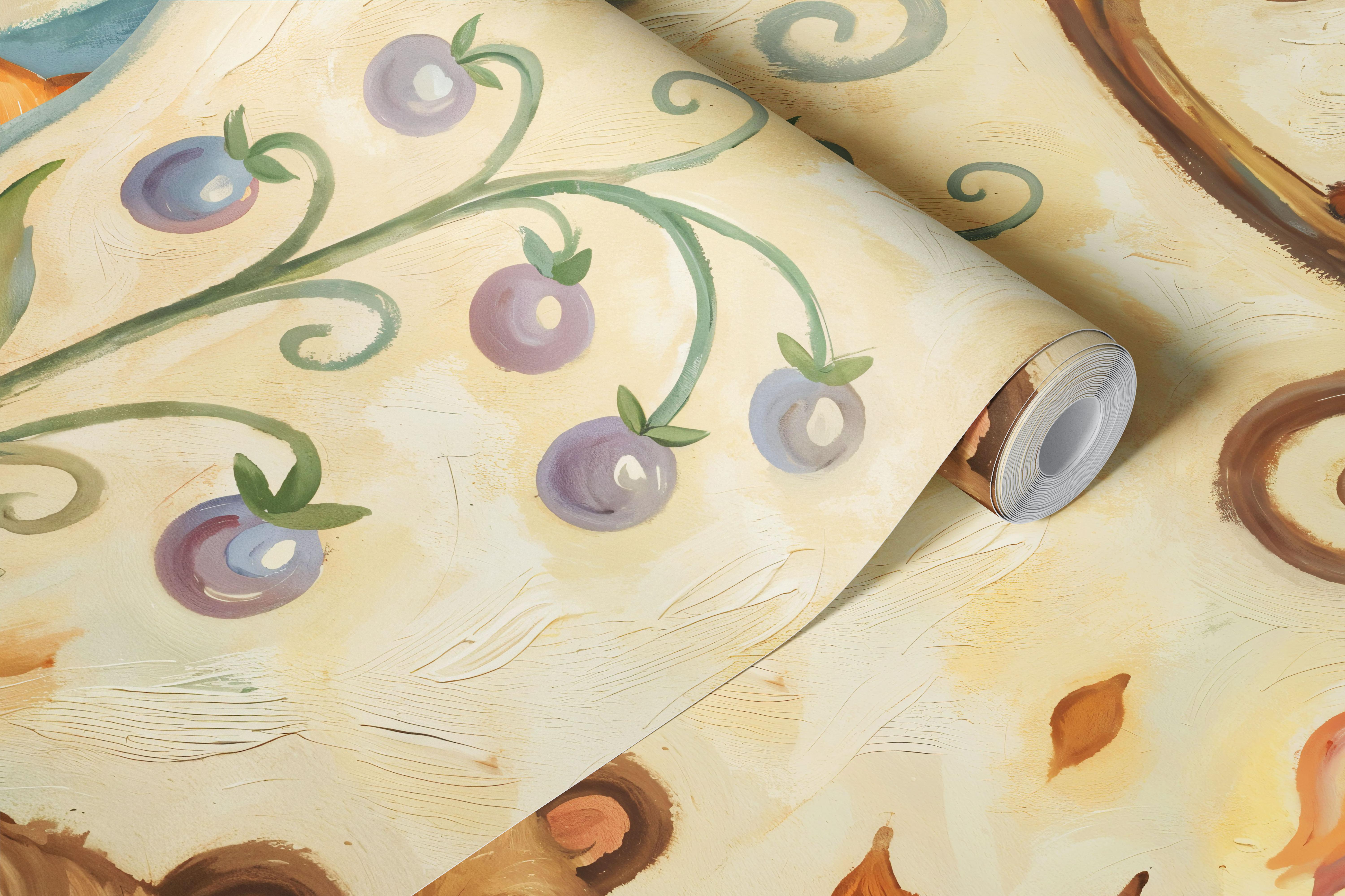 Playful foxes and bears with mushrooms in forest wallpaper