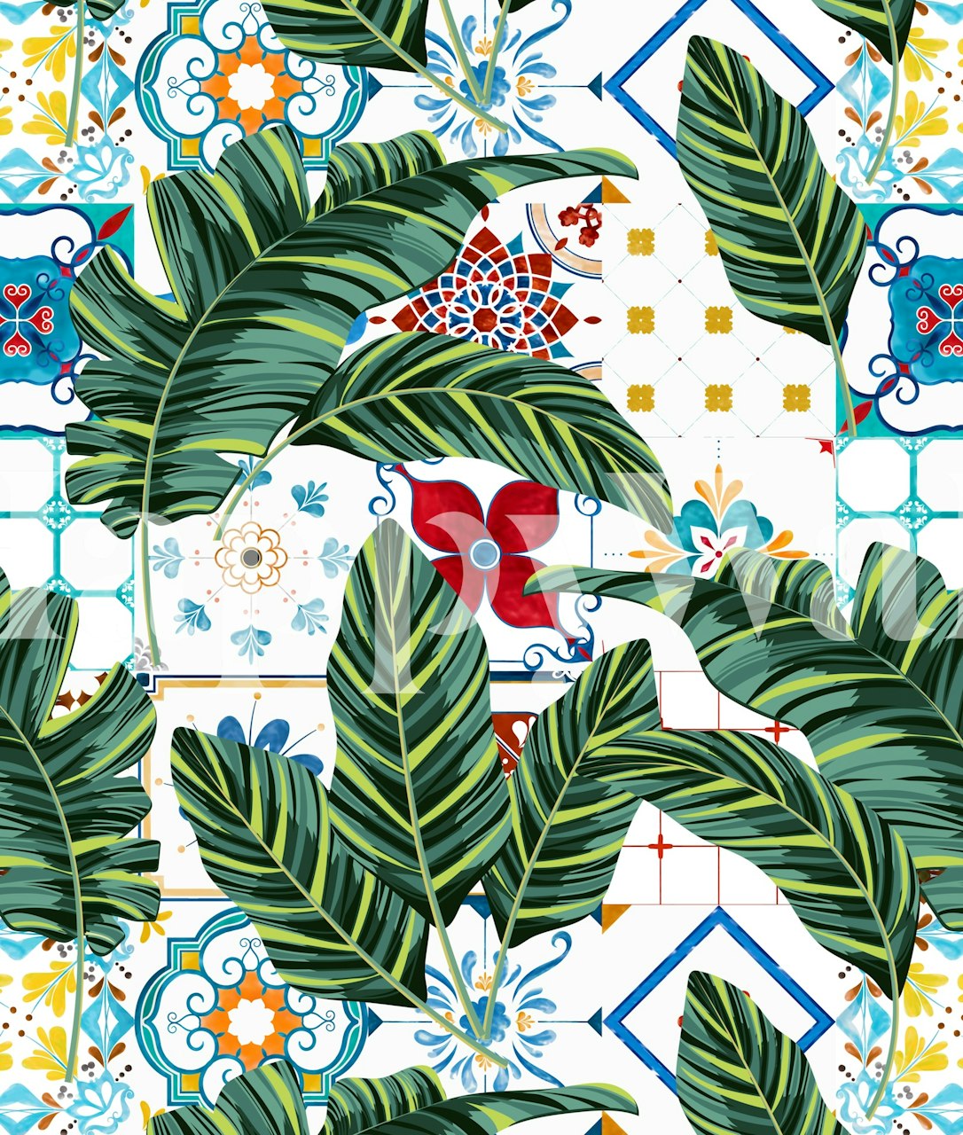 Whimsical garden wallpaper in a room