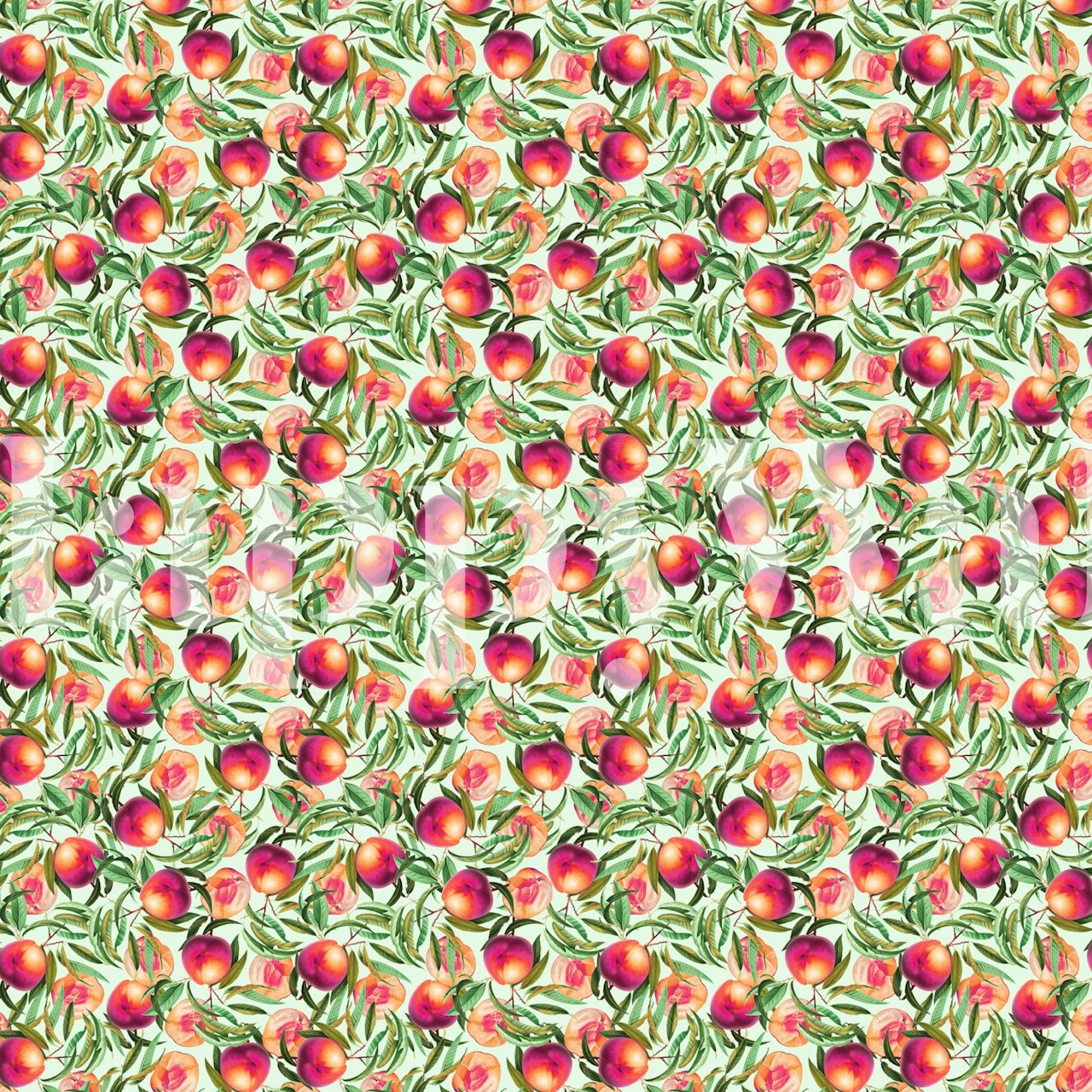 Peach and floral pattern on cream background wallpaper