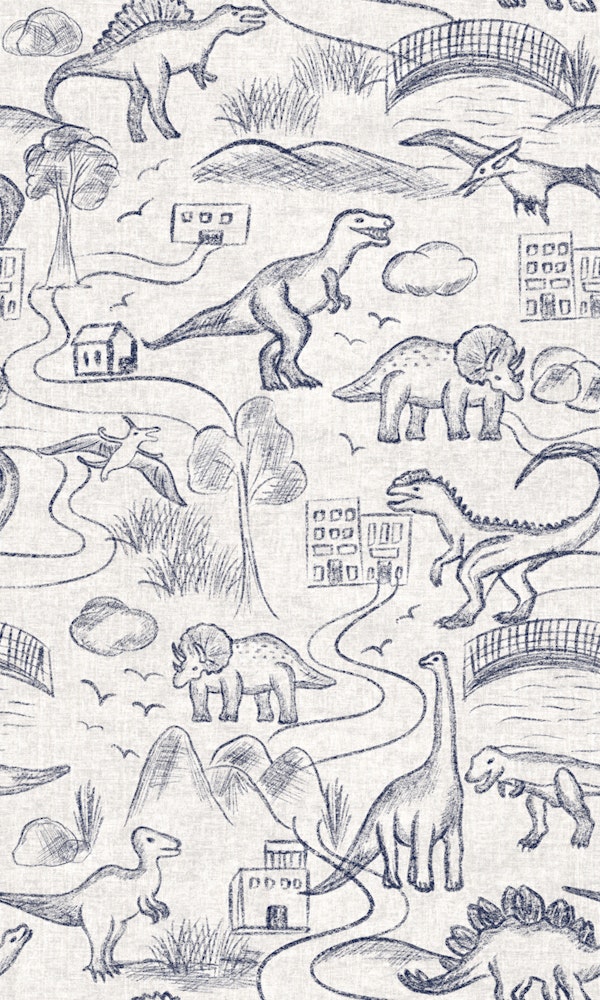 Rustic Sketchy Dinosaur Adventure Navy Blue