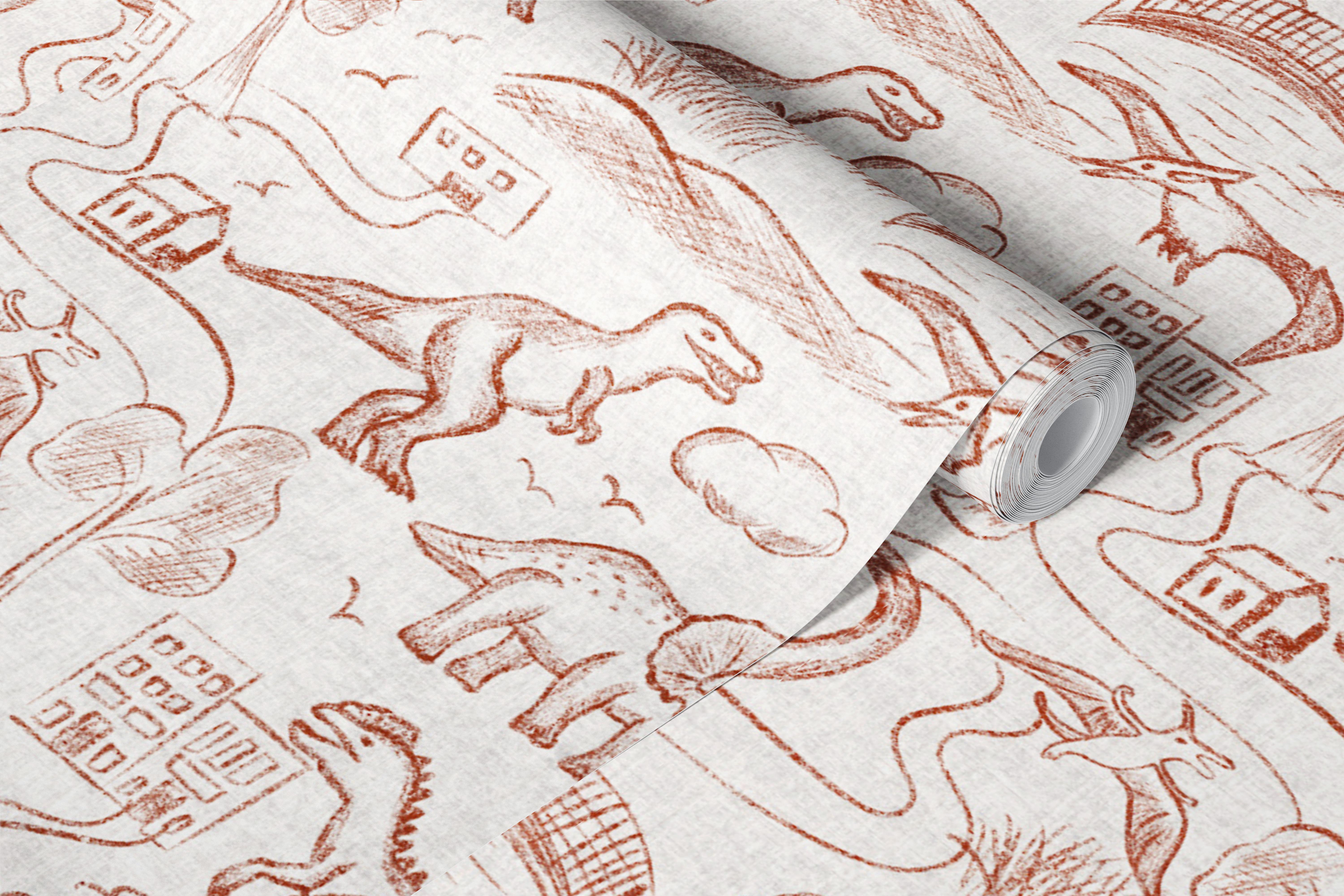 Rust orange dinosaur wallpaper in een kamer