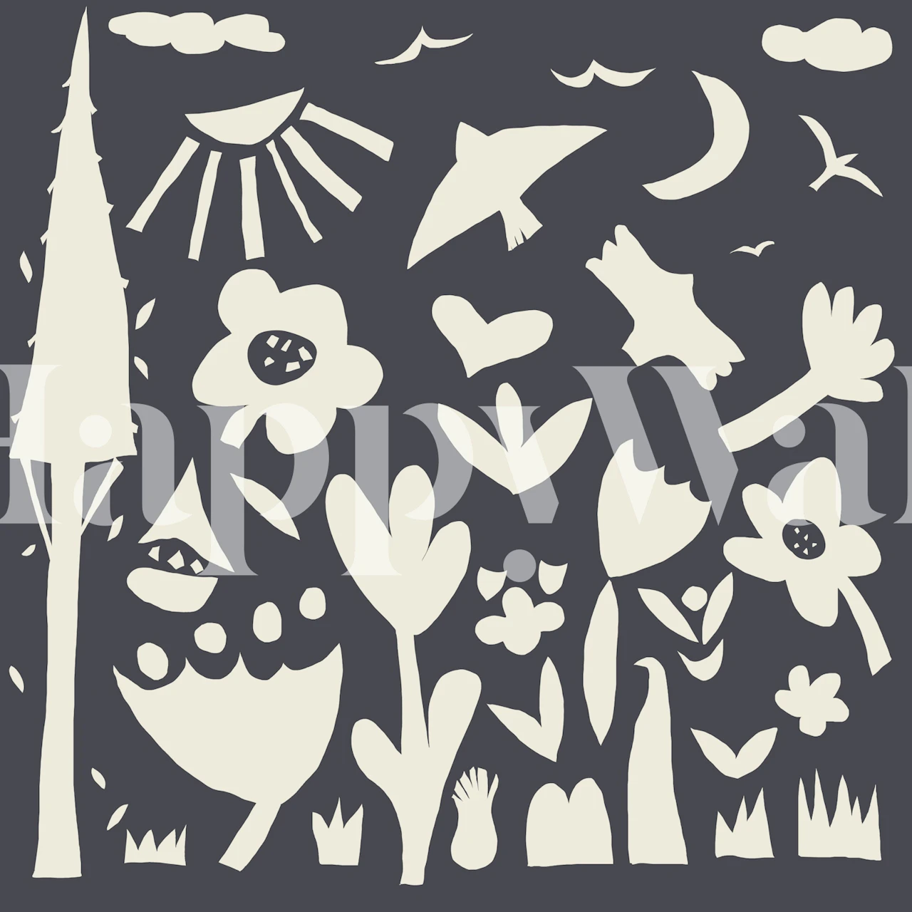 Serene Garden Night Cutouts wallpaper in a room