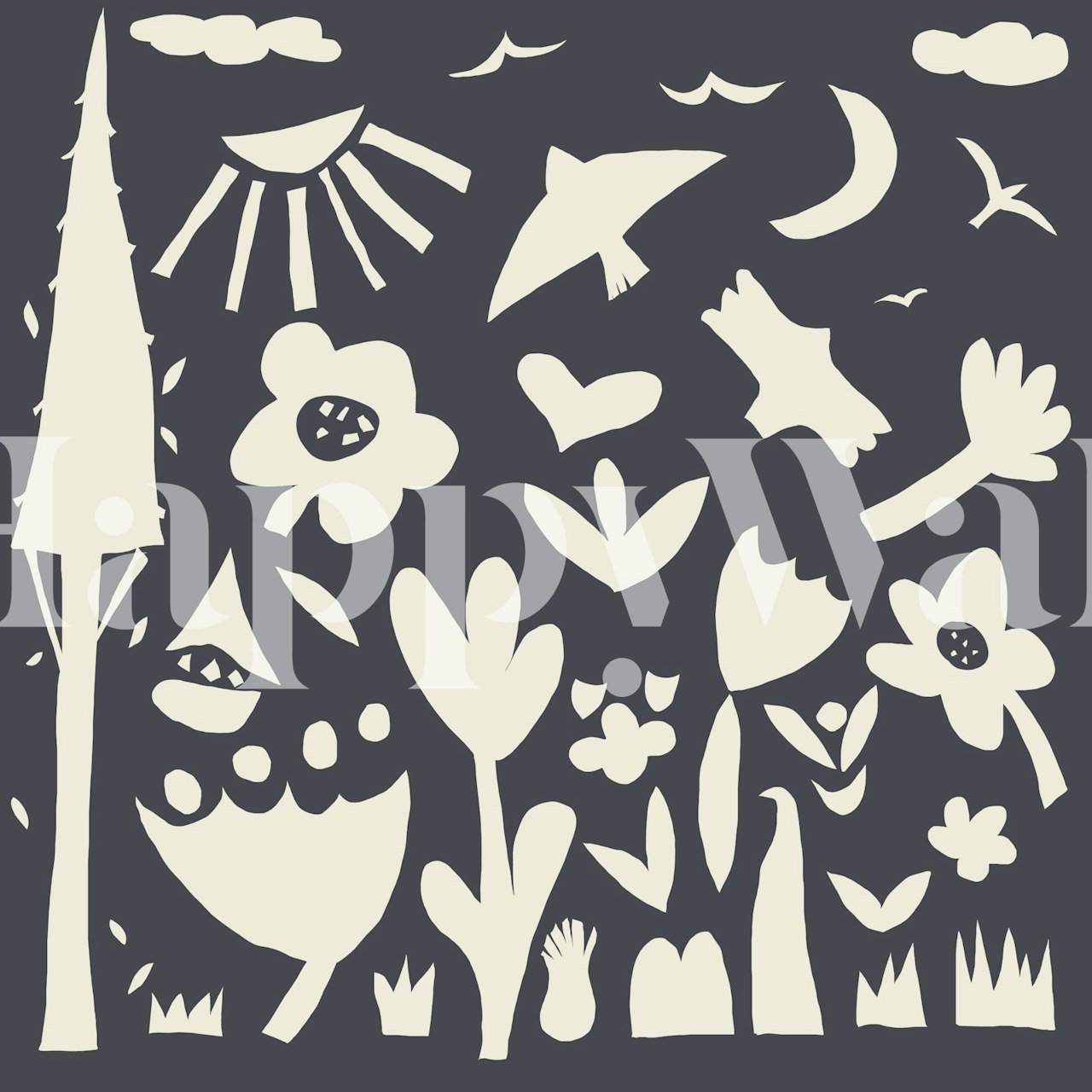 Serene Garden Night Cutouts wallpaper in a room