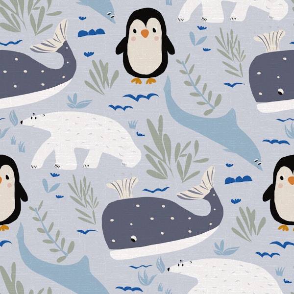 Whimsical Ocean Animals on soft blue