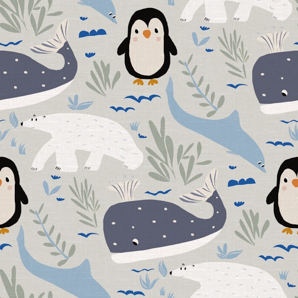 Whimsical Ocean Animals on soft blue