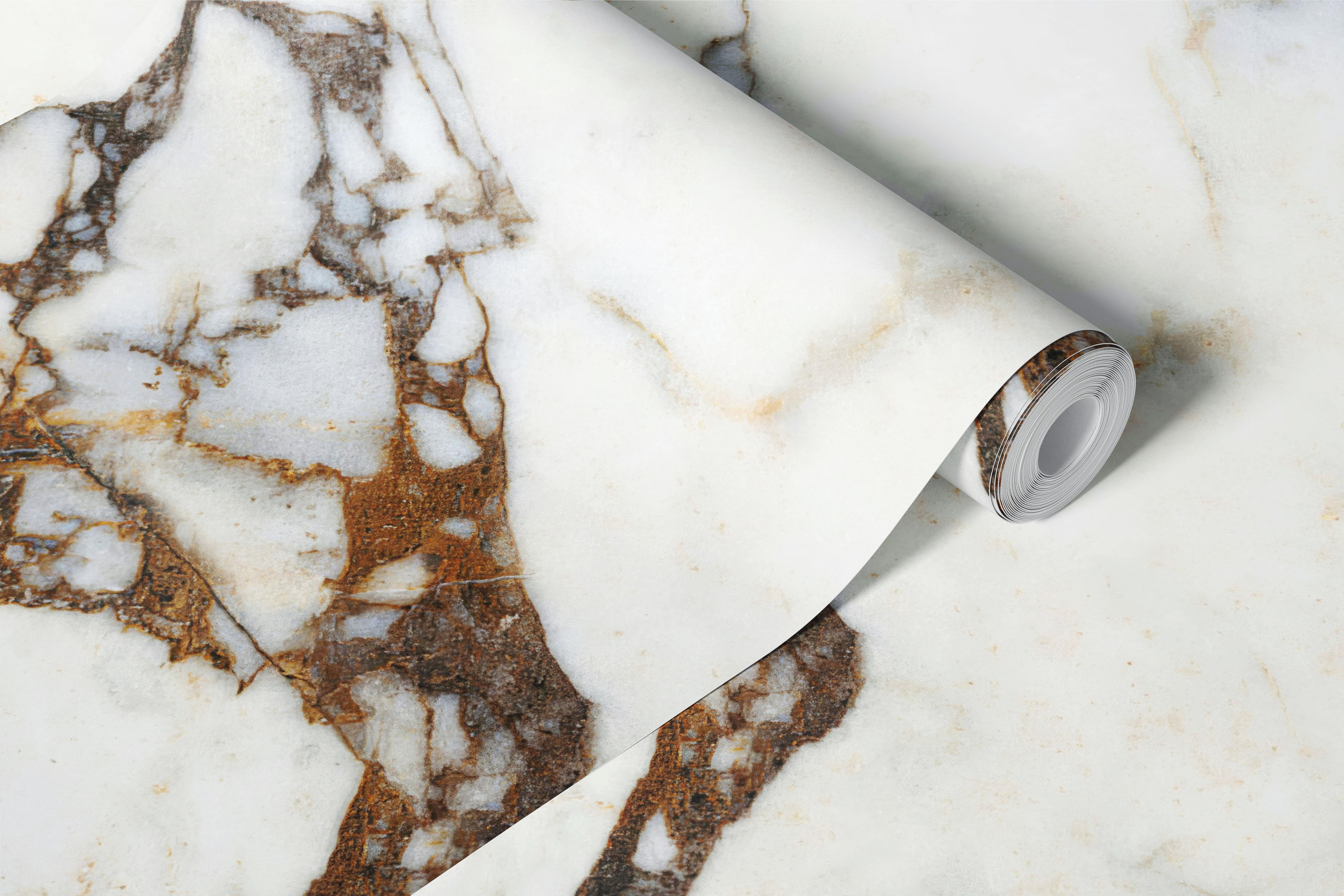 Calacatta amber vein marble pattern in white and gold wallpaper