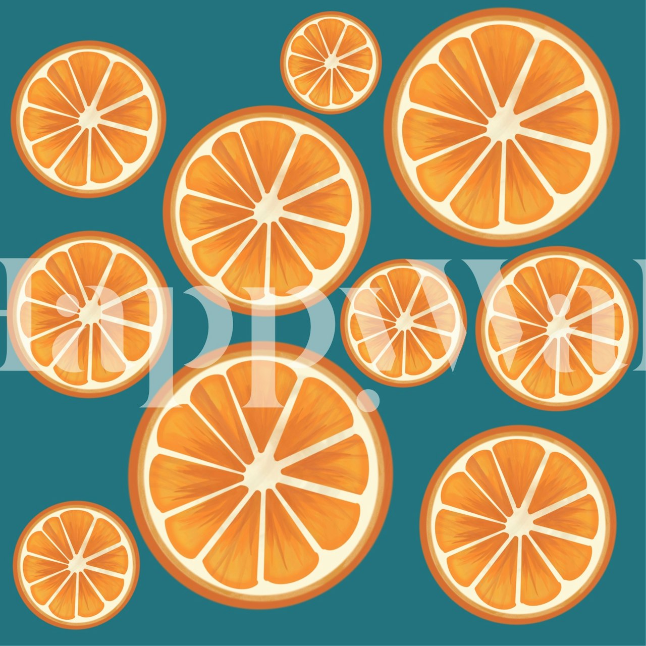 Orange citrus slices pattern on teal background wallpaper