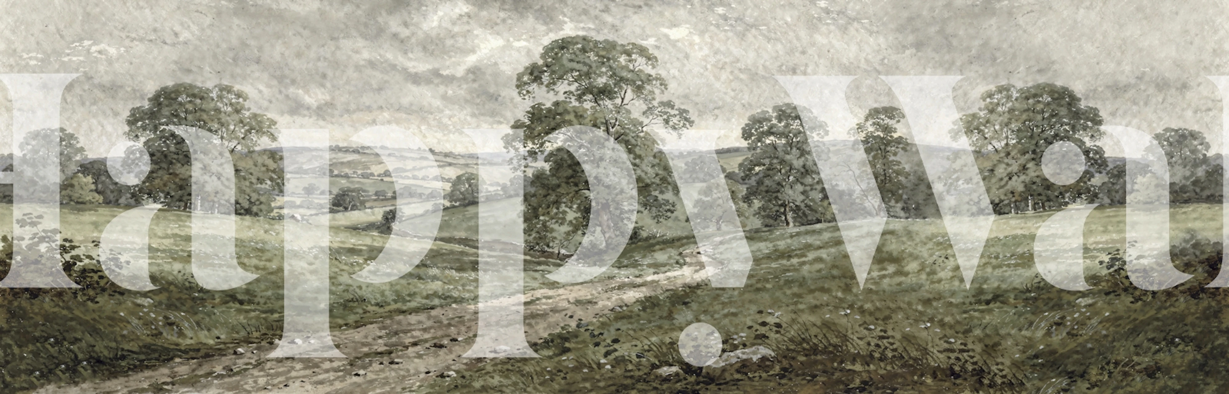 Rustic country landscape wallpaper in a room