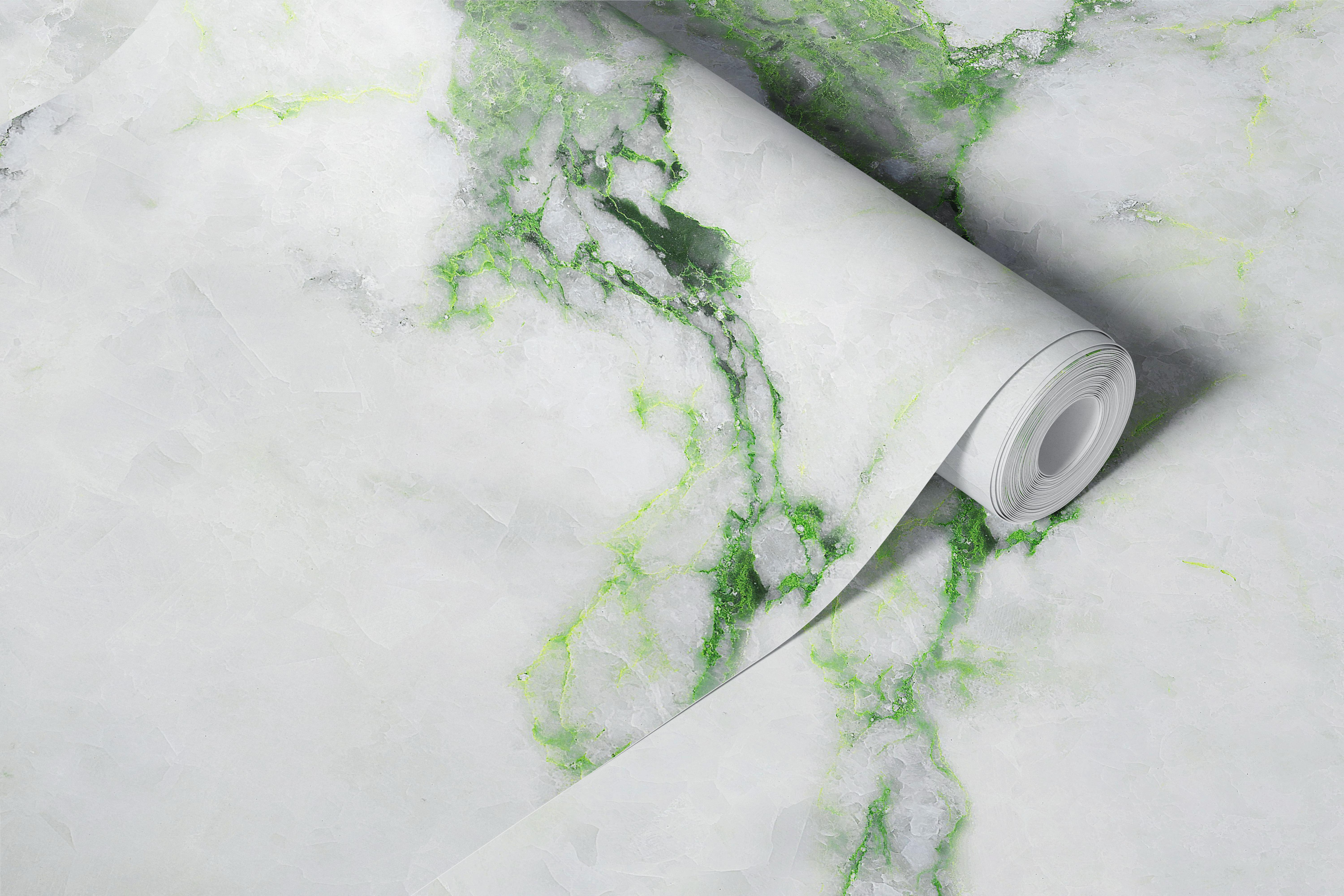 White marble wallpaper with soft green quartz veins