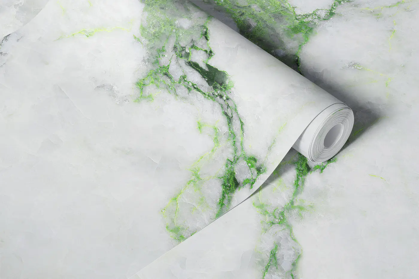 White Marble with Soft Green Quartz Veins wallpaper roll