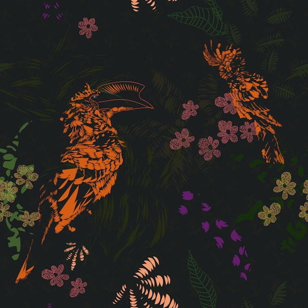 Dark feathers in green and orange