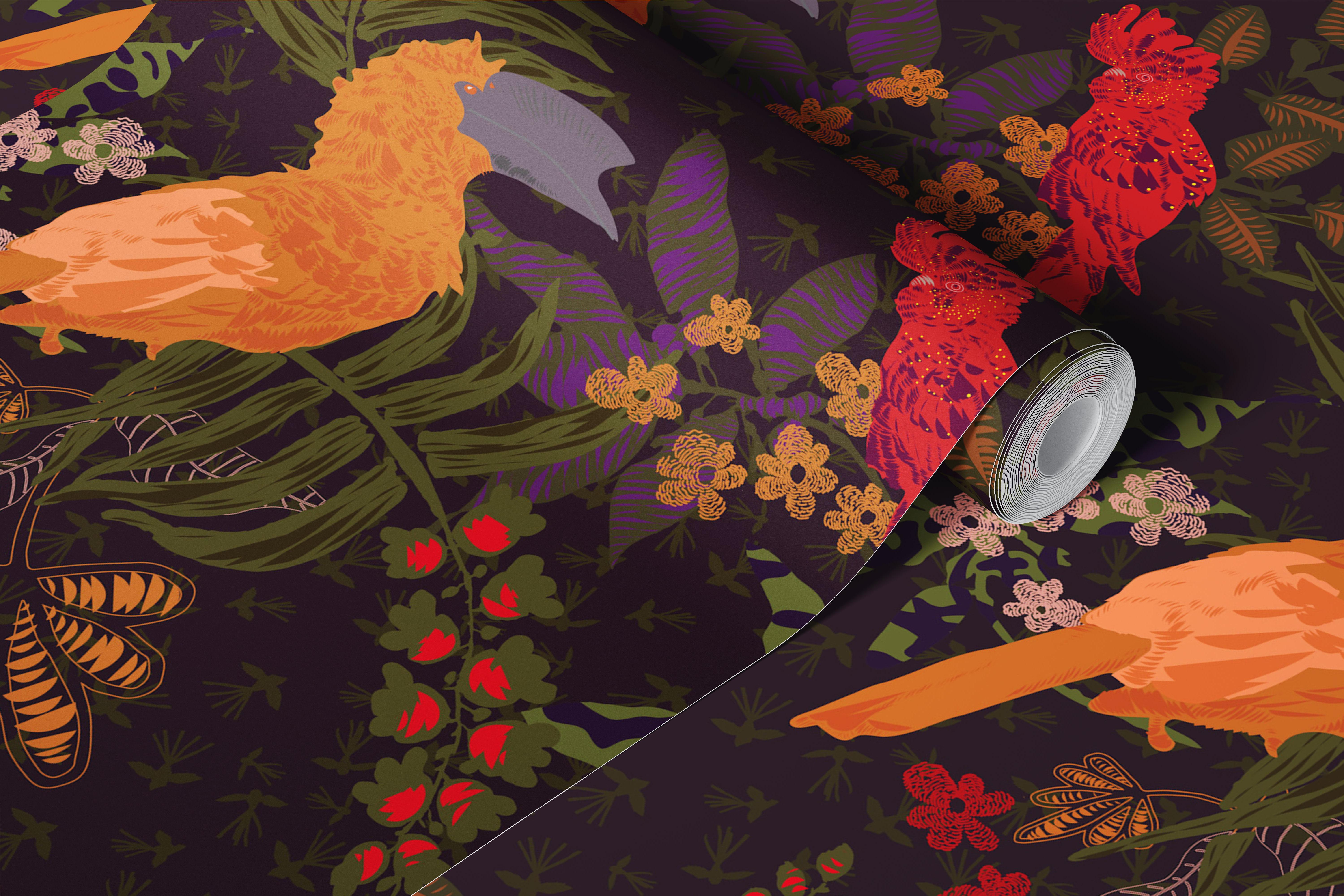 Dark feathers in red tapetdesign