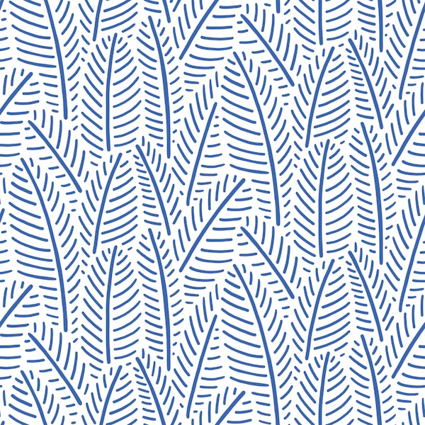 Herringbone Leaves - Cobalt Blue and White