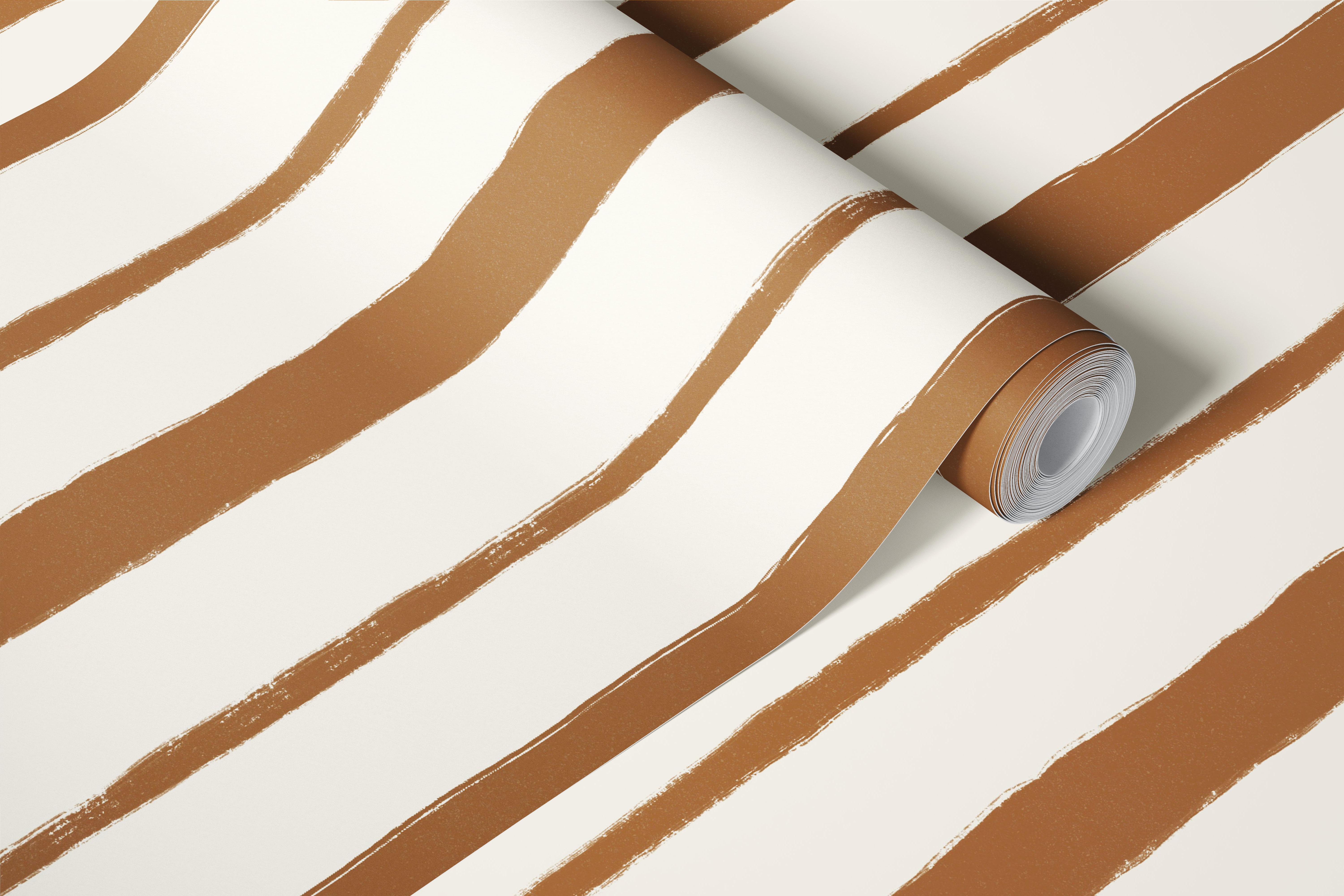 Warm golden brown striped wallpaper in a room