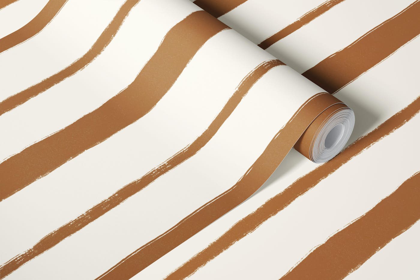Warm golden brown stripes on cream minimal wallpaper roll