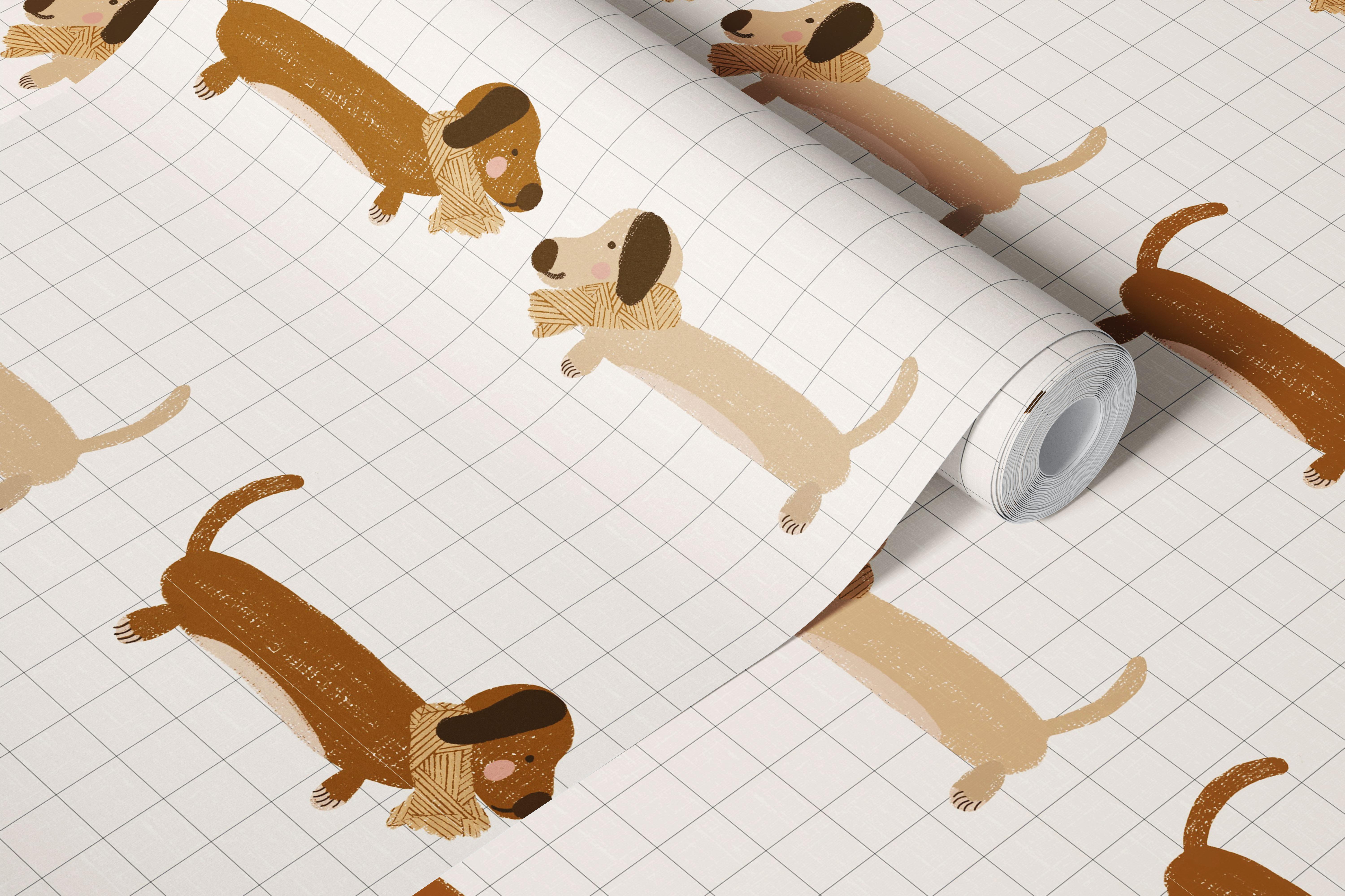 Cozy dachshunds wallpaper in a room setting