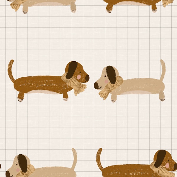 Cozy Dachshunds on a neutral grid