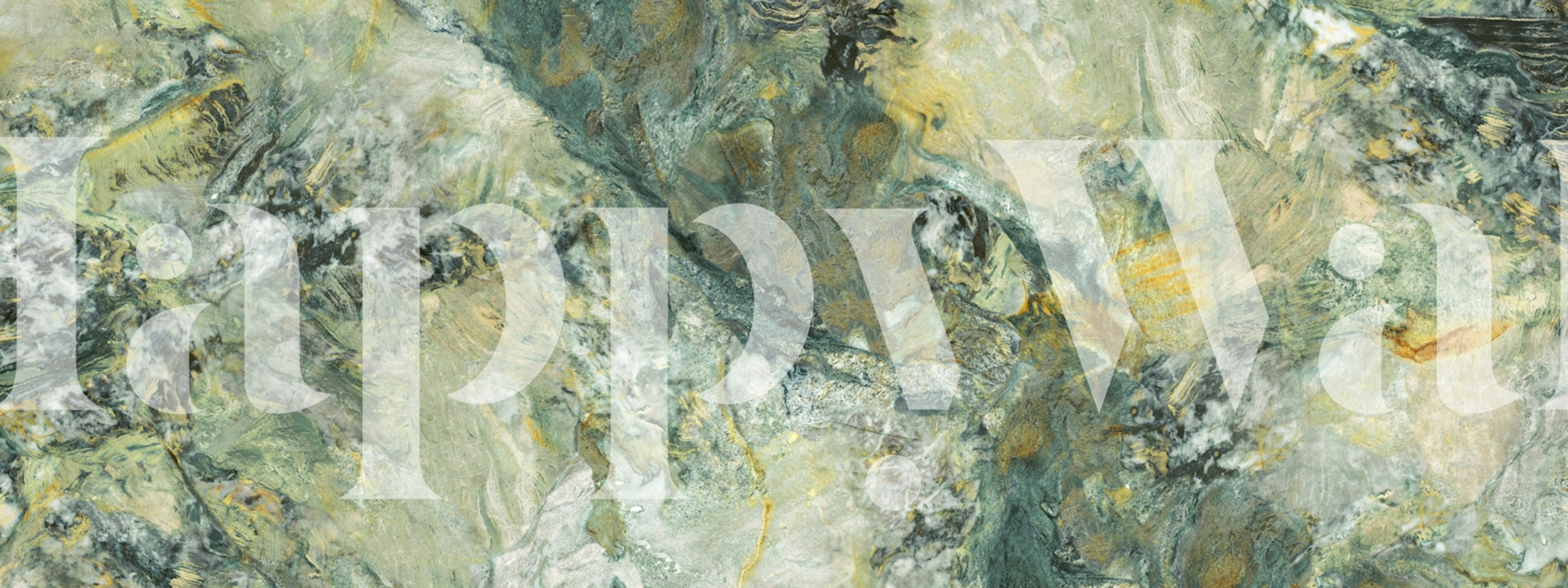 Italian green marble textured wallpaper in shades of green and gold