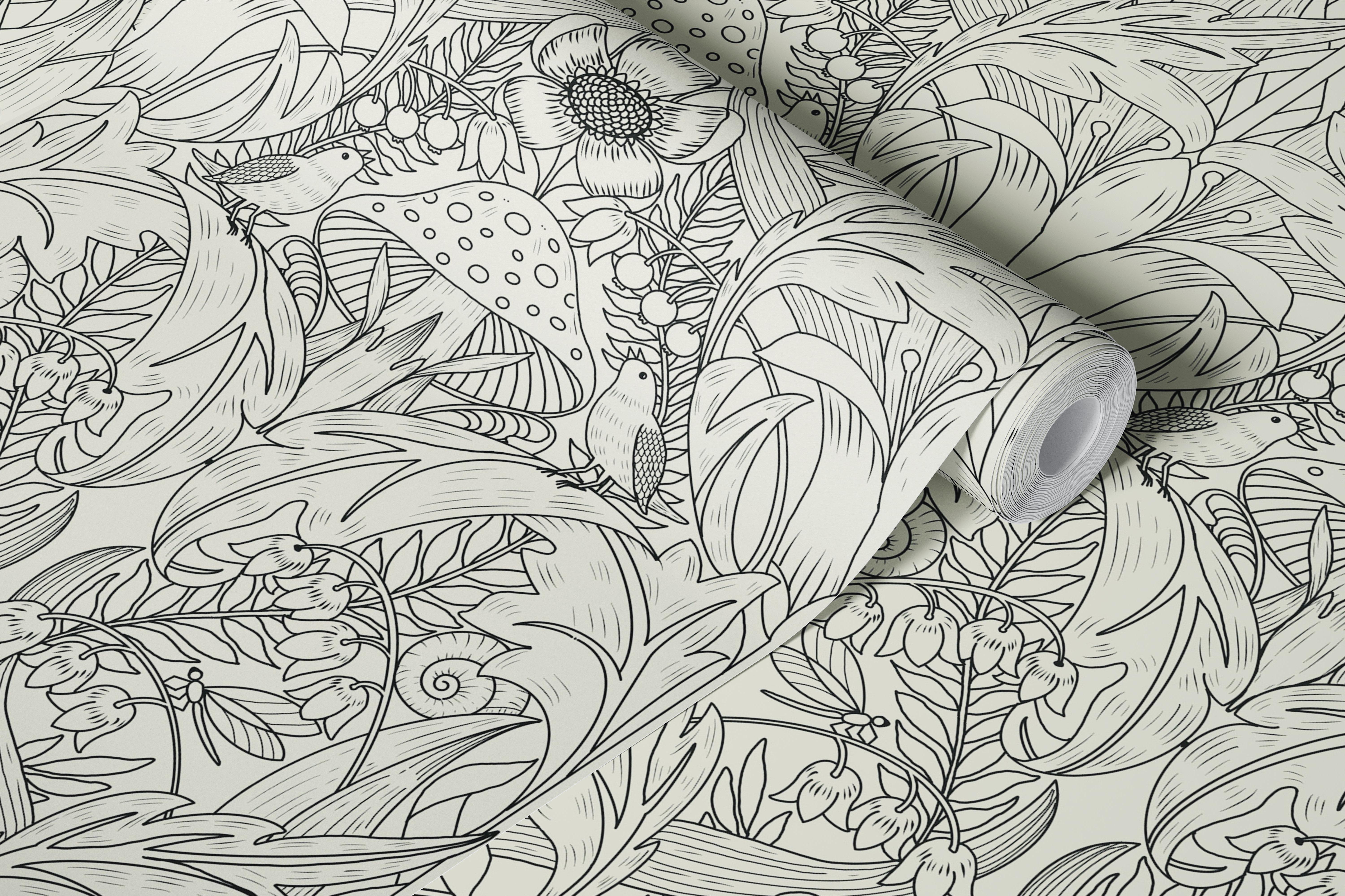 Lilly garden black and white tapetdesign