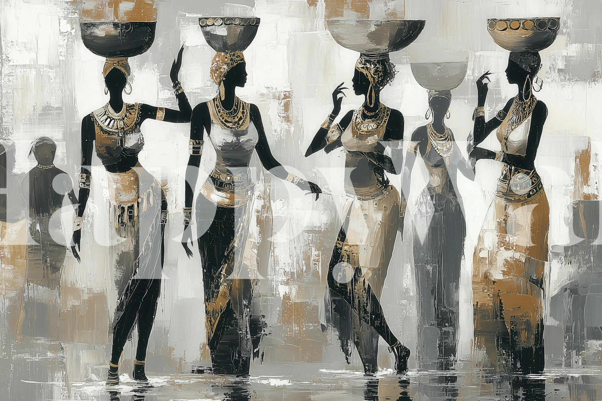 Black and white women carrying baskets in artistic style wallpaper