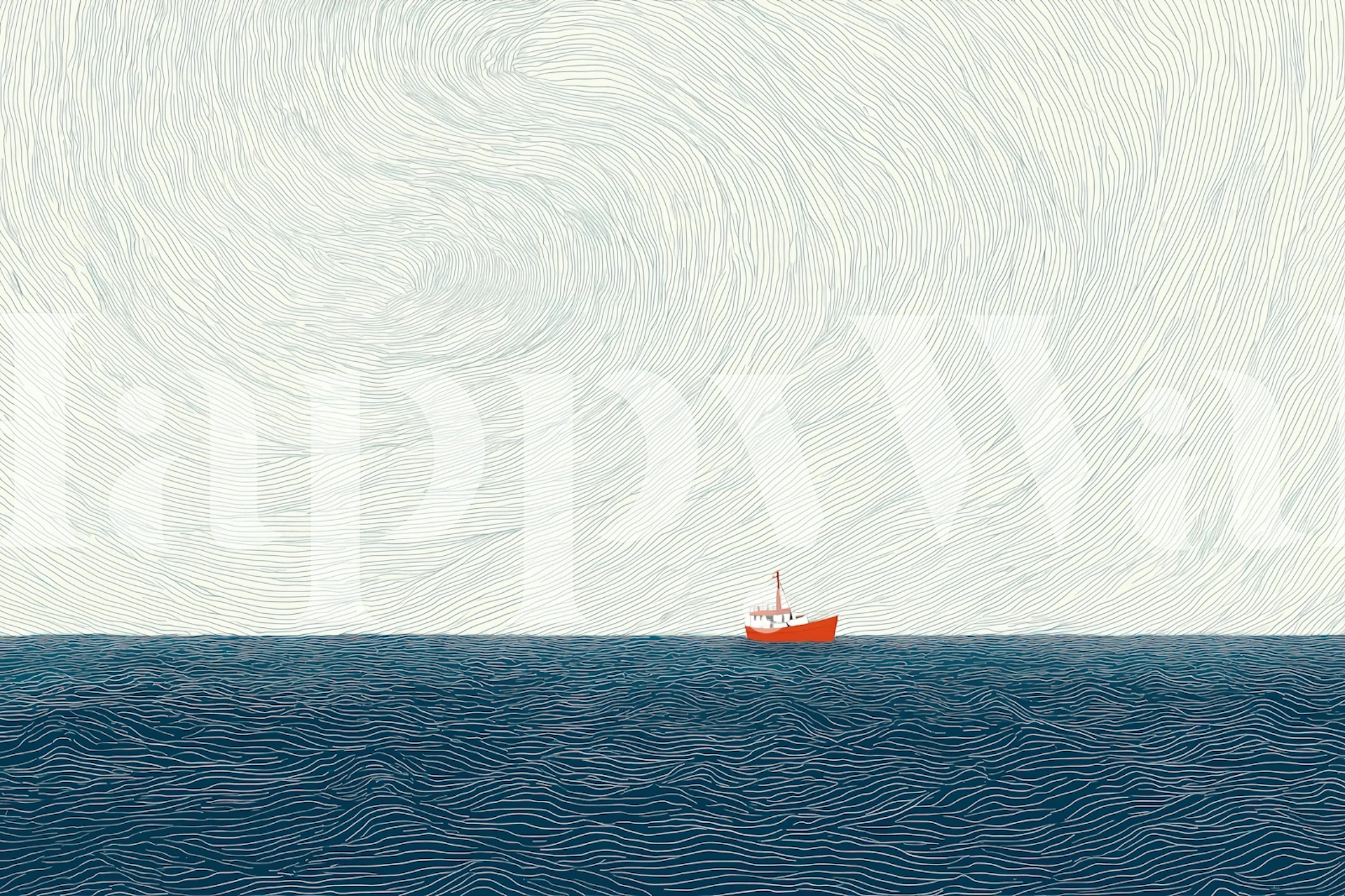 Blue ocean wallpaper with a boat in a room