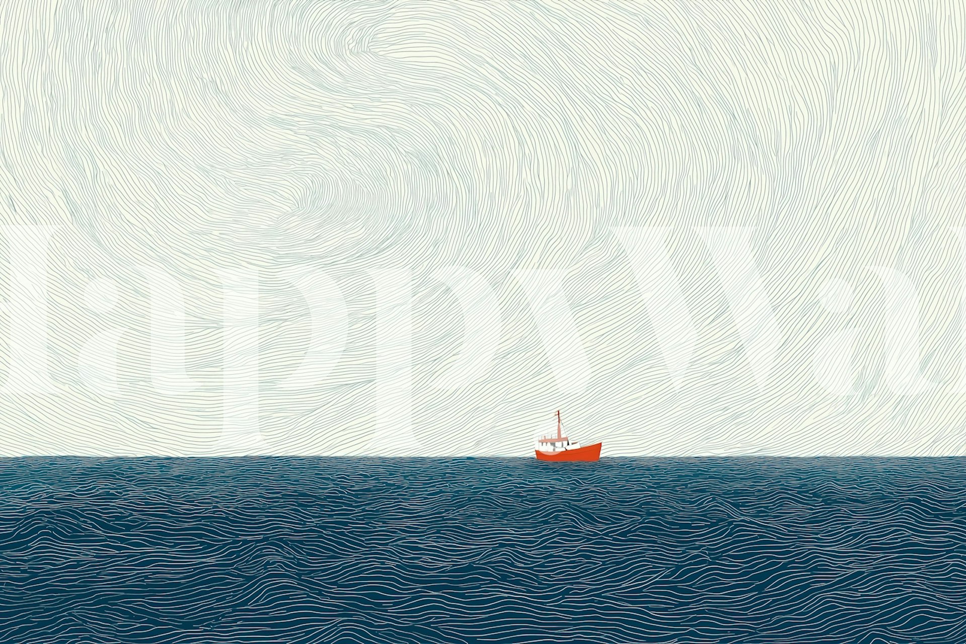 Blue ocean wallpaper with a boat in a room