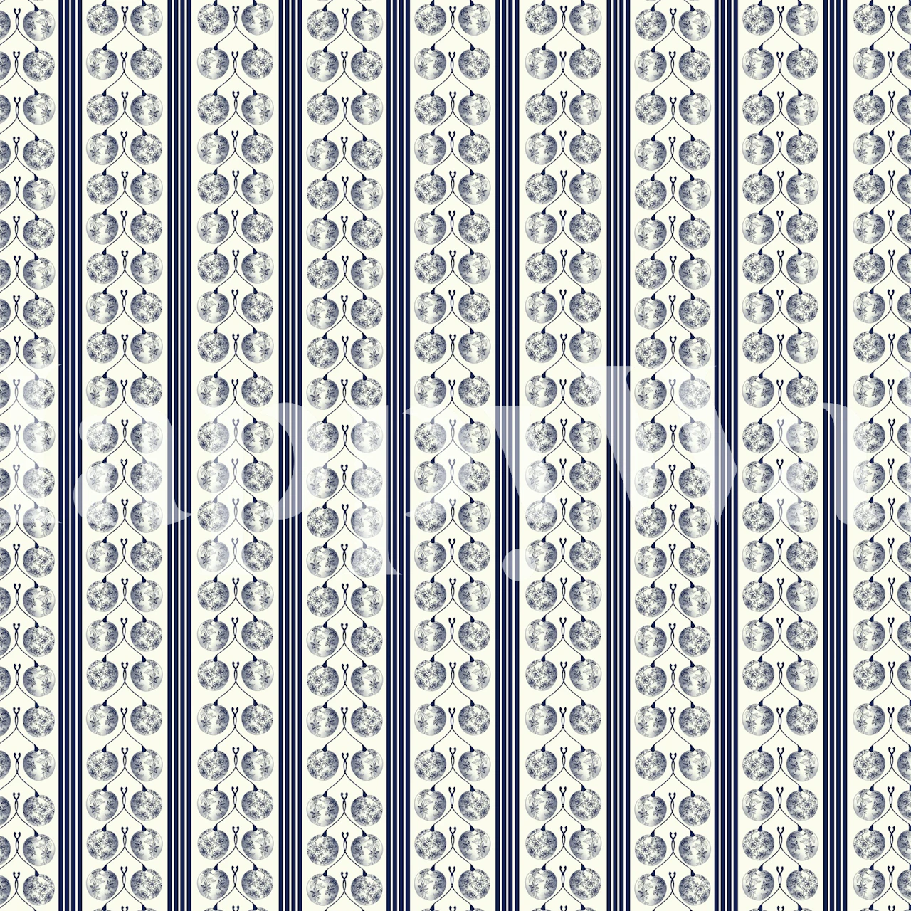 Cherry floral motifs on a striped background wallpaper