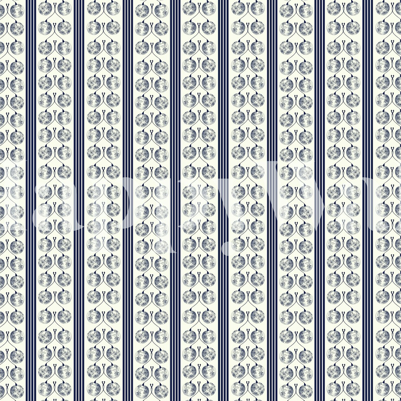 Cherry floral motifs on a striped background wallpaper