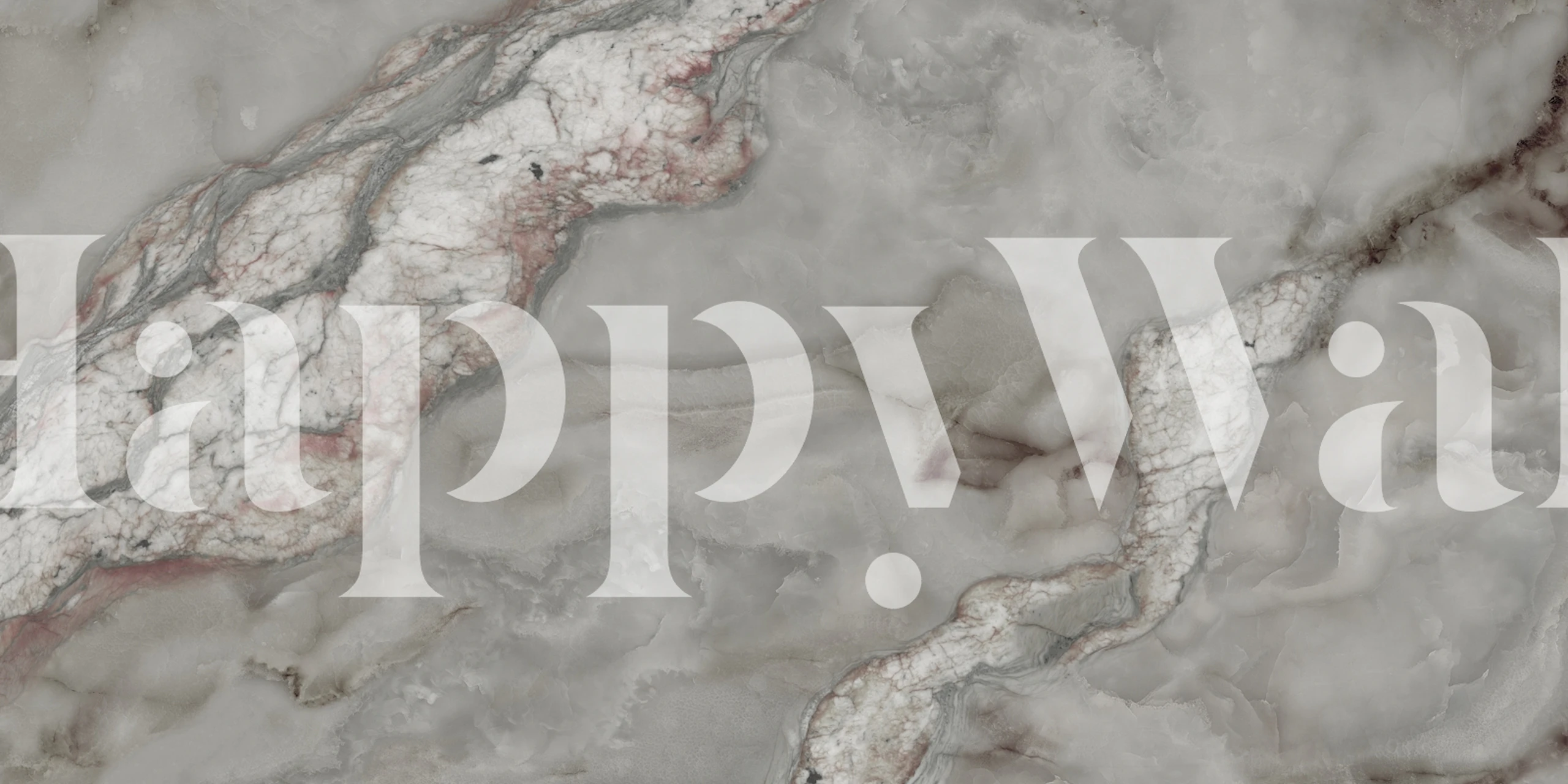 Gray marble wallpaper with white and pink veining, modern style
