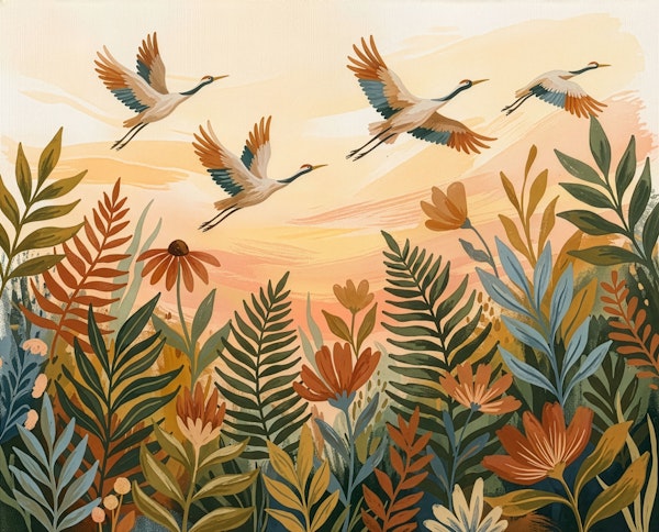 Crane Dance at Sunset