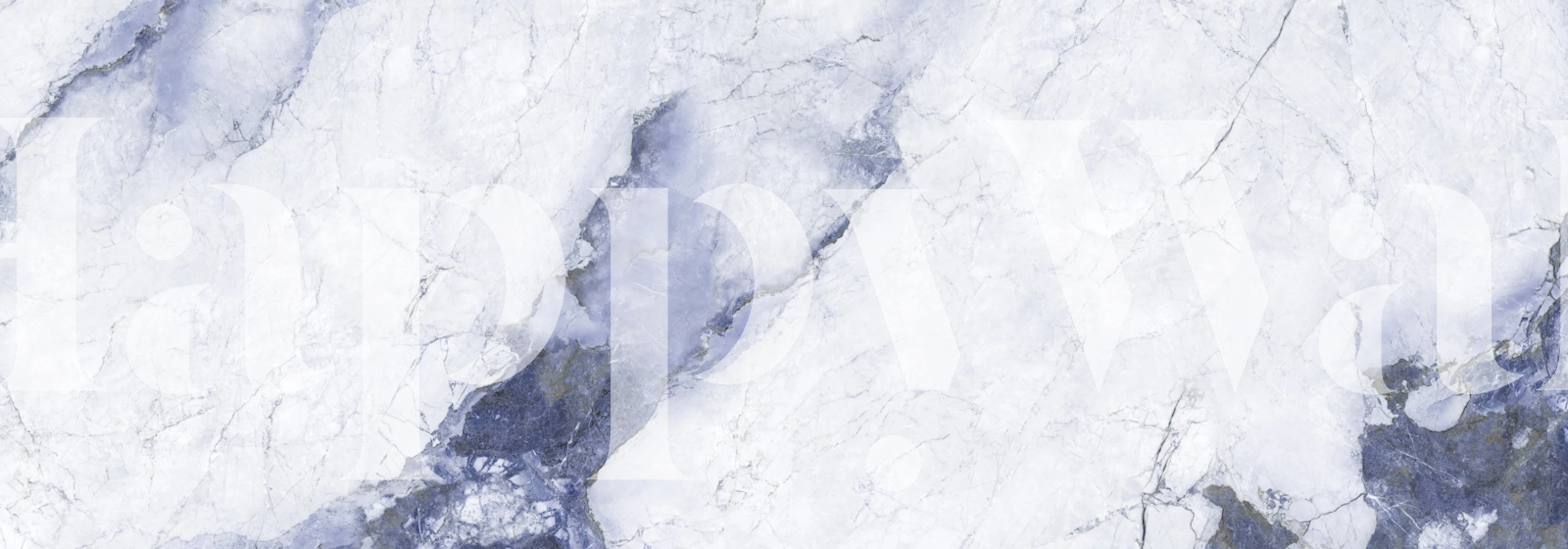 Blue Ice Quartzite wallpaper in varying shades of blue and white, mimicking marble texture