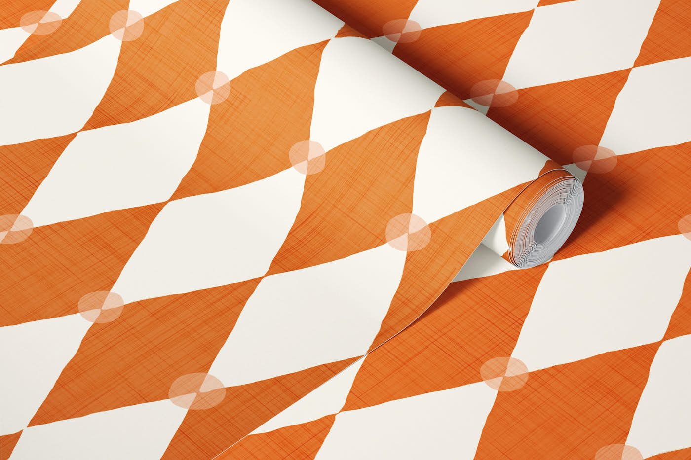 Warm orange and ivory linen harlequin wallpaper roll