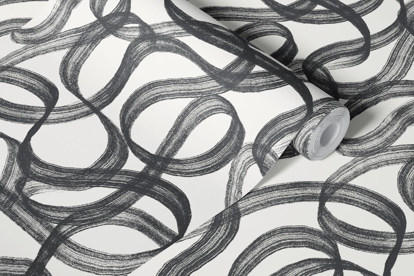 Serene abstract fluid waves black and white wallpaper roll