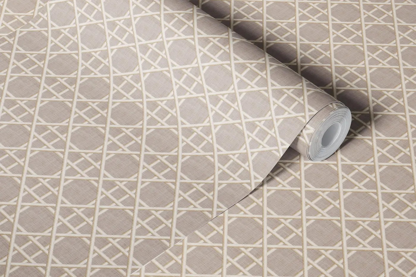 woven cane lattice trellis japandi soft brown wallpaper roll