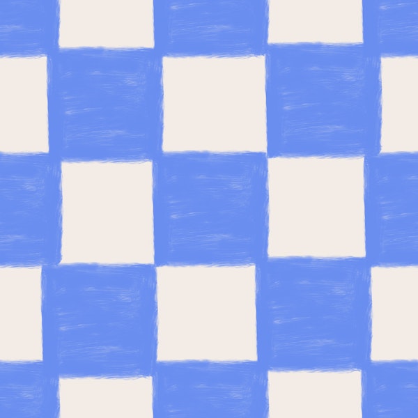 Hand drawn checkerboard grid blue white