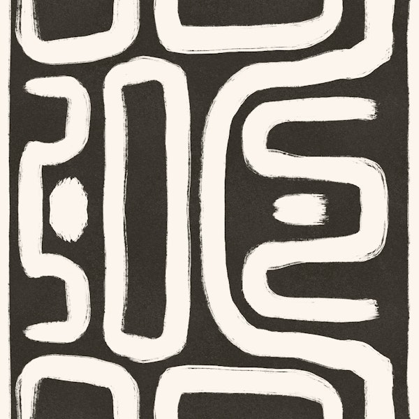 Cream abstract shapes on a deep charcoal gray