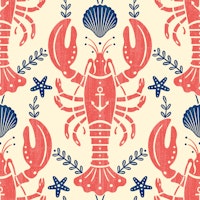 Red Lobster with Anchor and Blue Seashell - L wallpaper