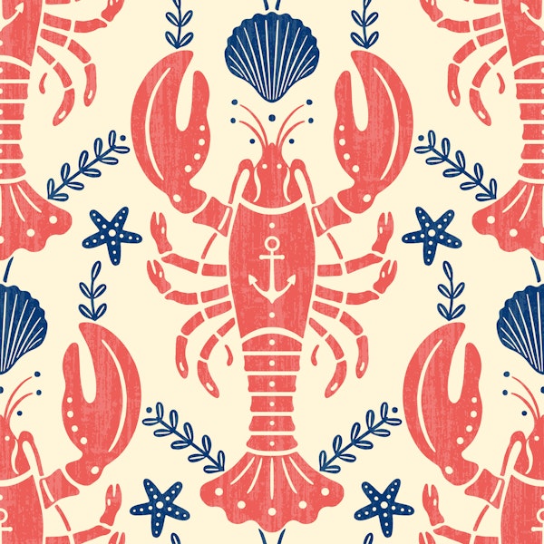 Red Lobster with Anchor and Blue Seashell - L