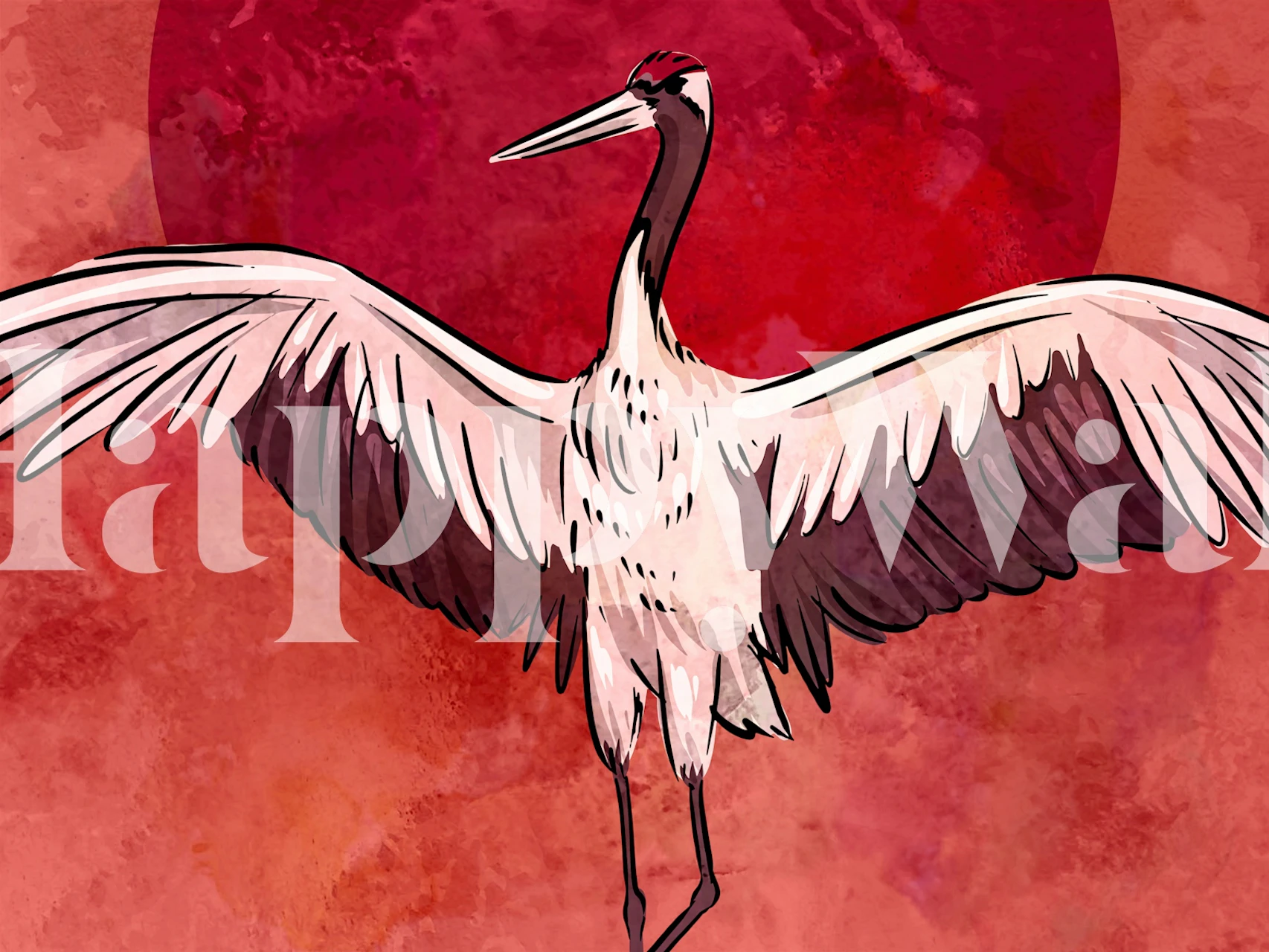 Japanese Crane Serenity-behang in een kamer